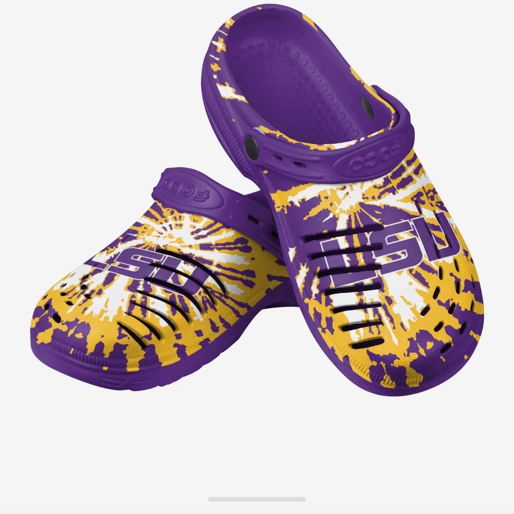 Foco LSU Tie Dye Strap Purple & Yellow crocs